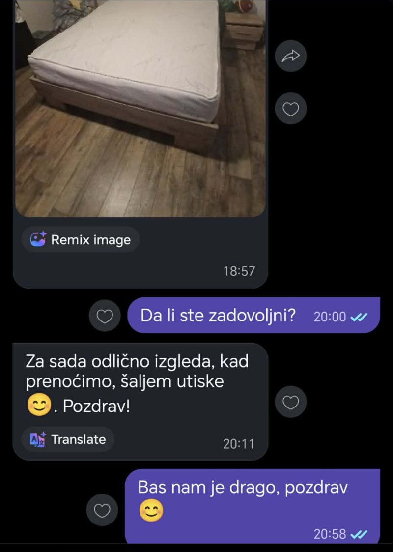 Poruka kupca na Instagramu: fotografija dušeka u sobi i odgovor da odlično izgleda